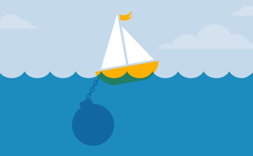 Sinking ship being pulled down by weight